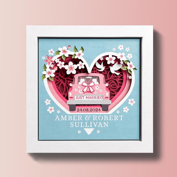 Personalized Car with Just Married 3D Layered Shadow Box