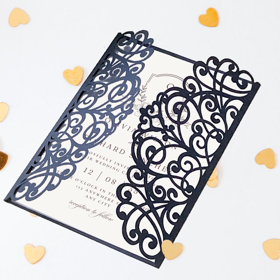 Gate-fold Lace Wedding Invitation with Custom Inserts
